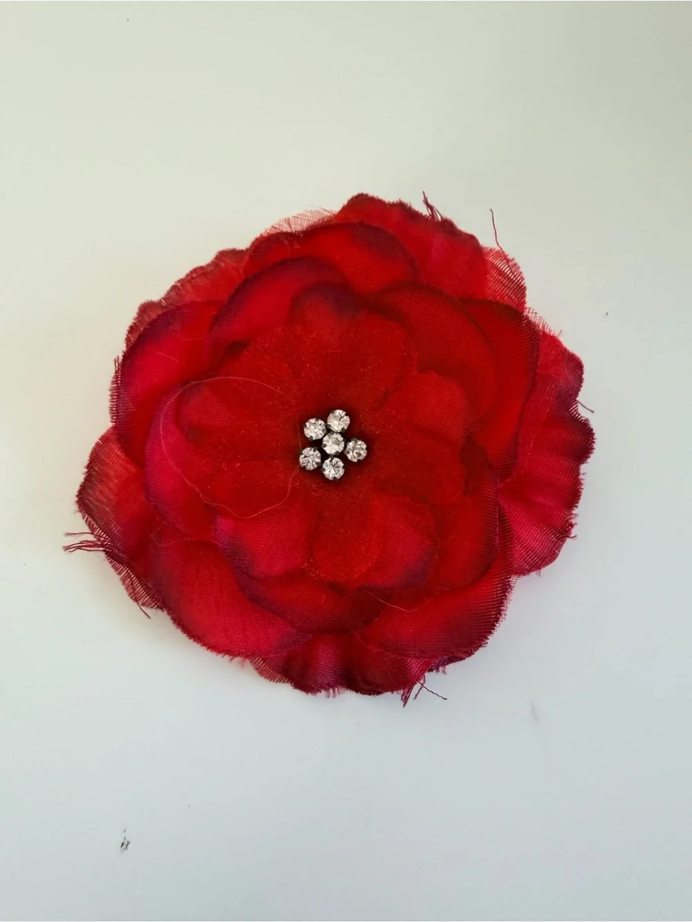 Red Fabric Flower Hair Clip Rhinestone Center Floral Hair Accessory
